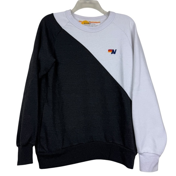 Aviator Nation Split Colorblock Black White Sweatshirt - Picture 1 of 6